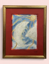 Dipinto originale di Alexandre Marin Vandalla "Raggi e pecore" matita e pastello