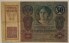50 KRONEN 1912 OSTERREICH BANCONOTA 50 CORONE AUSTRIA SENZA SOVRASTAMPA