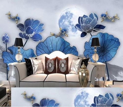 Carta parati blu foglie - da,