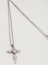 Collana Ciondolo Pendente Argento 925 Croce Ondulata Pietra Zircone Bianco