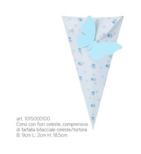 20 PEZZI Cono portaconfetti con fiori celete e farfalla bicolore 042V