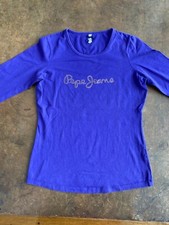 PEPE JEANS + T SHIRT + VIOLA + TG M  + MANICA LUNGA+ORIGINAL 100%+VINTAGE+LUXURY