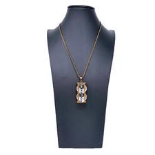 Collana Lunga Clessidra Cristalli Moda Donna Elegante Brillante Oro Antico