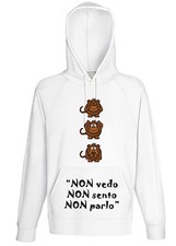 FELPA UOMO CAPPUCCIO 3 tre scimmiette SCIMMIE non vedo non sento non parlo 