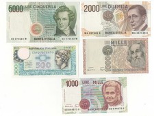 LOTTO X5  2000 LIRE MARCONI  5000 BELLINI 500 MERCURIO 1000 MARCO POLO