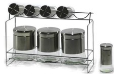 Set 8 barattoli porta sale zucchero caffè contenitori spezie con stand acciaio s