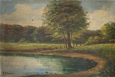 Dipinto A Olio Riva Del Lago