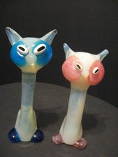 Coppia di gatti Murano Barovier Toso rari da trovare come set opale rosa e blu