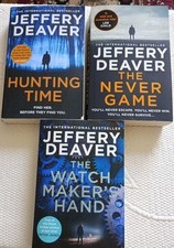 3x Jeffrey Deaver Books Hunting Time/The Watch Makers Hand/The Never Game 