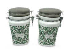 Set 2 Barattoli Contenitori da Cucina Zucchero Caffè in Ceramica Decoro Verde