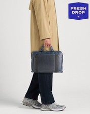 Borsa valigetta PIQUADRO in pelle blu grande staccabile tracolla lunga con cerniera