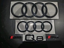 AUDI Q8 2018+ BADGE NERO LUCIDO GRIGLIA/STIVALI/PARAFANGO SET COMPLETO Inc 2 X S-Line