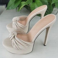 Sandali donna punta aperta cinturino slide plateau mules tacco alto sottile decolte donna