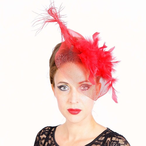 Fascinator rosso piume - fascinator,