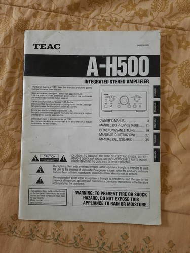 Manuale teac h500 integrated - manuale, a-h500