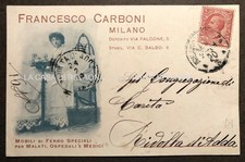 CARTOLINA PUBBLICITARIA FRANCESCO CARBONI Milano - Mobili Ferro ANNO 1909  fp VG