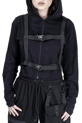 Felpa con cappuccio zip nera - cappuccio, e