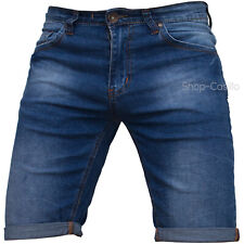 Bermuda Uomo Jeans Pantaloncino Corto Shorts Denim Scolorito Elastico Pantalone 