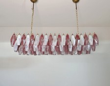 Elegante Lampadario Murano Poliedri - Carlo Scarpa - 138 alabastro rosa e bianco