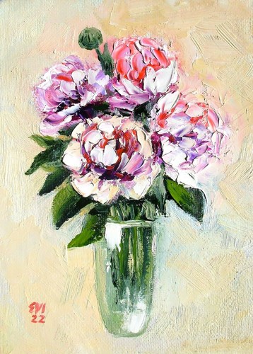 Peonie vaso dipinto olio - peonie, in