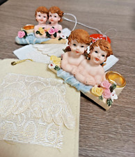 Angioletti Portacandela 20 Angeli Ceramica +20 Bustine Regalo Feltro Bianco Crem