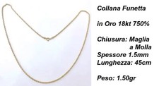 Catenina in ORO GIALLO 45cm Catena a Funetta ORO 18 KT 750% List. 345€