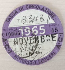 BOLLO ACI 1965 per moto d'epoca VESPA LAMBRETTA da collezione vintage