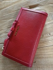 PRADA 1ML506 Logo Saffiano Shine Zip Around Long Wallet Red Fire Leather