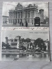 CARTOLINA TORINO PALAZZO MADAMA/VILLAGGIO E CASTELLO MEDIEVALE 1905/12 VIAGGIATE