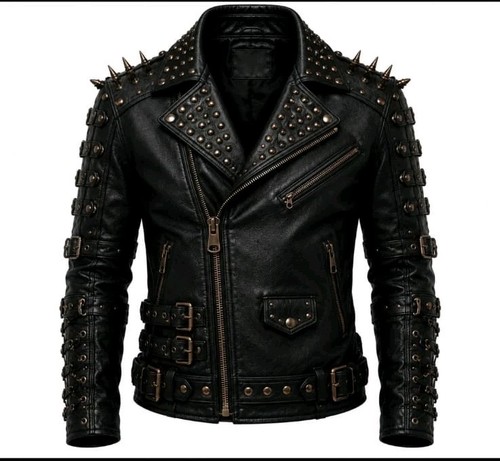 Giacca biker uomo pelle - , nera
