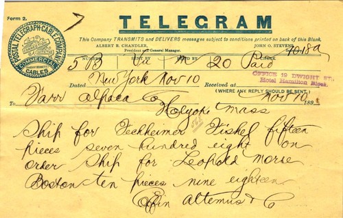 Telegrafo postale 1890 modulo