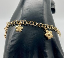 BRACCIALE DONNA ORO GIALLO 18KT 750 USATO MAGLIA ANELLI CHARM FIORI PENDENTI CT