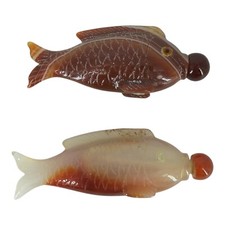 Coppia di bottiglie da fiuto cinesi ( Snuff box ) forma di pesce in pietra dura