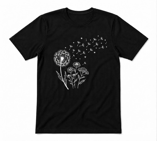 Shirt nera boho - t-shirt, tarassaco