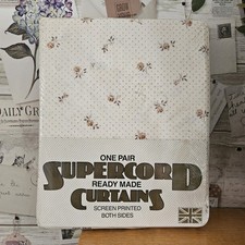 Coppia Tende Vintage Anni 70 Supercord Beige Punti Floreali 66" L 72" L Retrò Anni 70 NUOVE