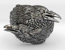 ANELLO UOMO CON CORVI INTRECCIATI IN LEGA DI ZINCO COLORE ARGENTO ANTICO MIS 12