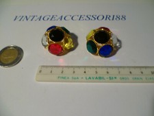 LOTTO 2 bottoni vintage anni 80 metallo color oro + strass grandi diametro 3 CM