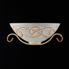 Applique Rustico 1 Luce Ferro Battuto Avorio E Oro Vetro Ambra Serie Faraone