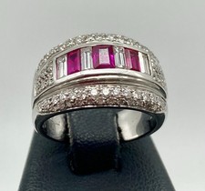 ANELLO DONNA IN ORO BIANCO 18KT 750 FASCIA CON DIAMANTI E RUBINI 18CT PAVE' USAT