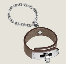 HERMES etoupe kelly catena maglia rapida pelle porta guanti clip ferramenta argento