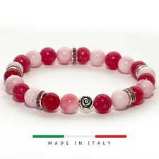 Bracciale donna ragazza pietre agata rosa fiore brillantini silver strass regalo