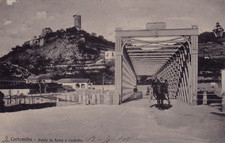 13960-(PIEMONTE, CUNEO),CORTEMILIA, ponte in ferro e castello, passanti carretto