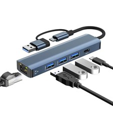 Loydia Adattatore di Rete USB 3.0 Tipo C a Gigabit Ethernet RJ45 LAN, 5 in 1 usb