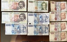 REPUBBLICA ITALIANA 2 banconote da  Lire 100000 Caravaggio, 3 Da 10000 di Volta