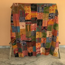 Trapunta Kantha patchwork vintage reversibile multicolore coperta doppia runn...