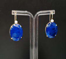 Orecchini donna blu zaffiro quarzo arg. 925 plac. oro fatti in Italia