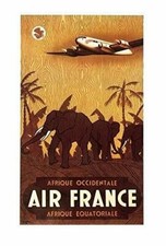 Réédition Affiche Air France Afrique Occidentale Equatoriale Guerra 