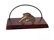 PORTALETTERE DA SCRIVANIA PORTA POSTA DA TAVOLO IN LEGNO CON DELFINO ARGENTO 925