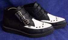 TUK Stivaletto Creeper a Punta 3 Fibbie TUK Nero Bianco Uomo 11 W 13 Pelle Vegan