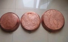 3 Teglie in rame - martellate a mano con anello in ottone Diametro 43-37-36